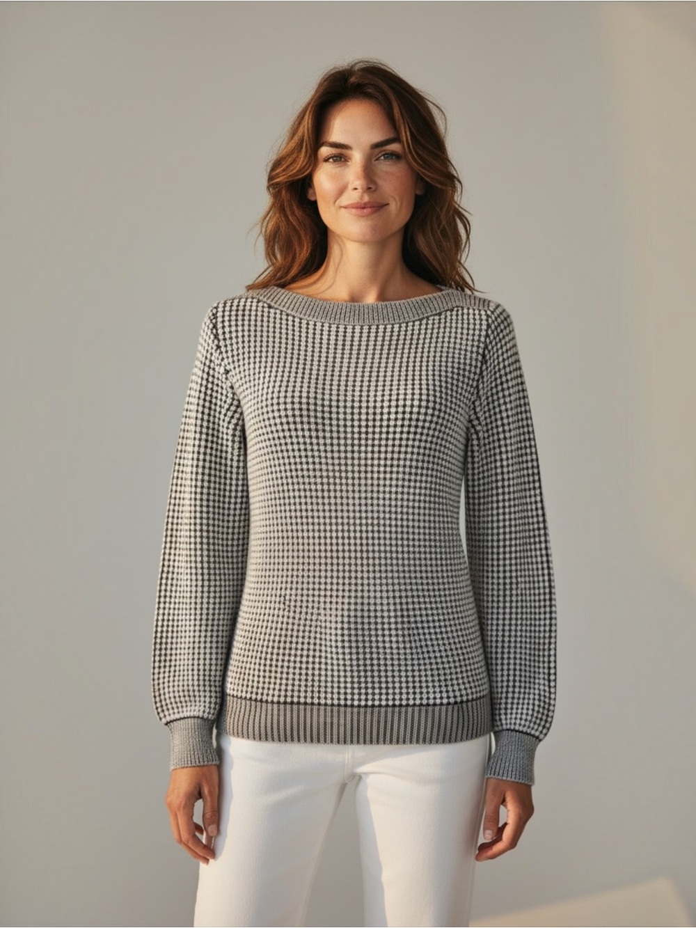 Max Mara Textured Knit Sweater – Black & Cream – Crew Neck - Cotton Blend - NWOT